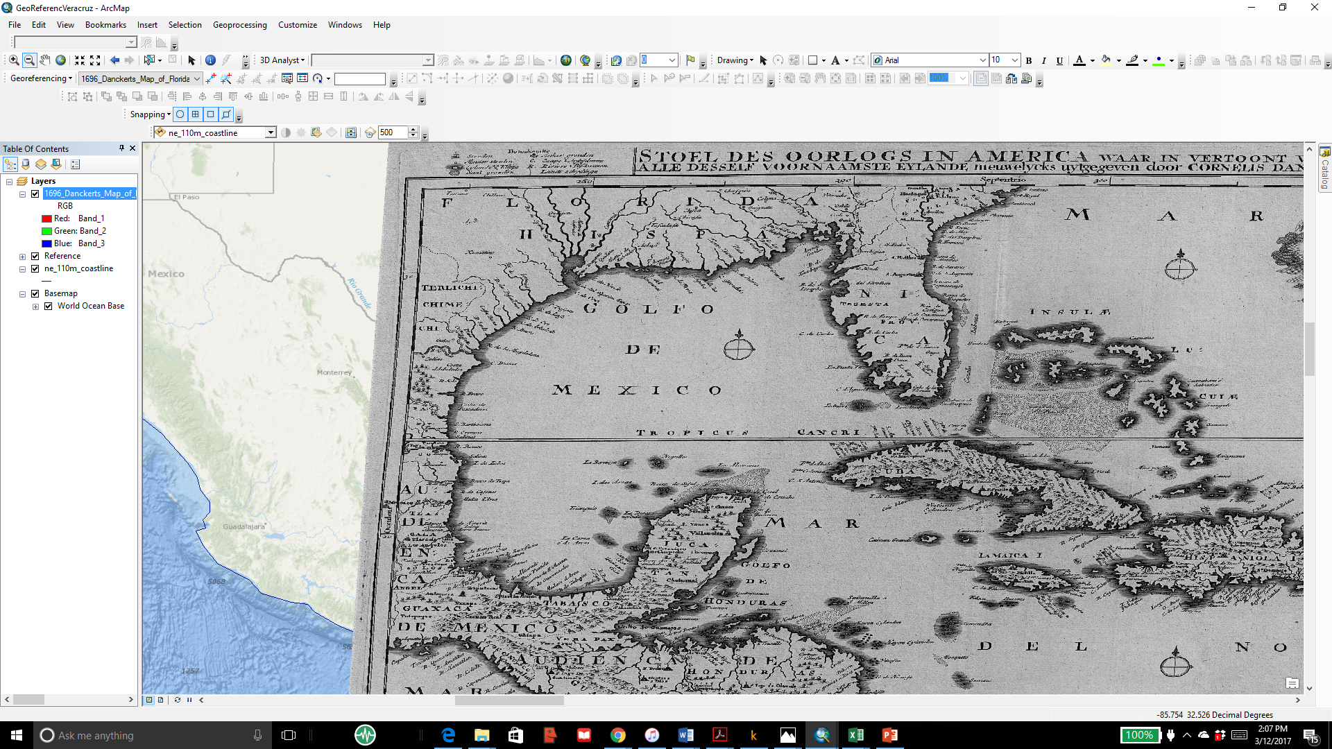“1696 Danckerts Map of Florida, the West Indies, and the Caribbean” #HGIS #georeference #Mexico